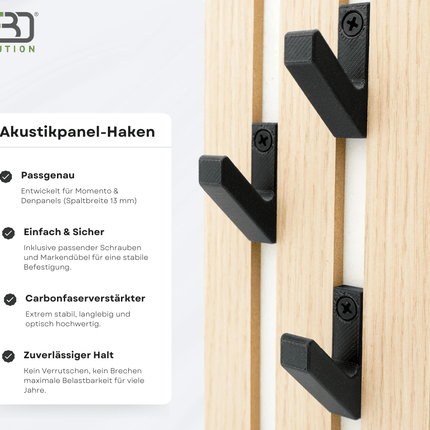 SEO. 3er - Set Garderobenhaken für Momento / Denpanels Akustik Paneele - 13mm inkl. Schrauben - Linkreich