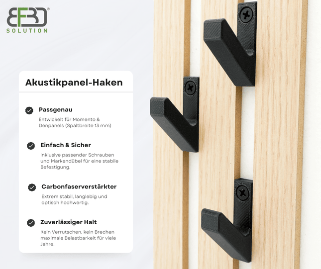 SEO. 3er - Set Garderobenhaken für Momento / Denpanels Akustik Paneele - 13mm inkl. Schrauben - Linkreich