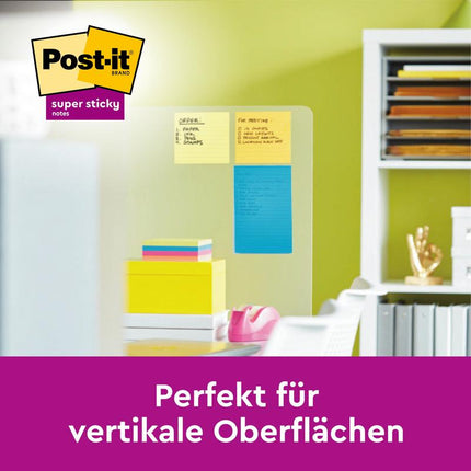 Post-it® Super Sticky Notes im Großformat, Verschiedene Farben, Liniert, 101 mm x 152 mm, Promotion, 90 Blatt/Block, 4 Blöcke + 2 Gratis/Packung, 100% PEFC, SGSCH-PEFC-COC-110078 | Packung (1 Stück)