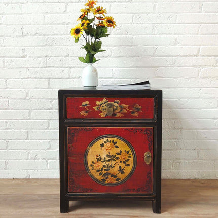 Vintage Asia Chinesisches Nachtkästchen Nachttisch "RedMagic" - Art. 35191-9