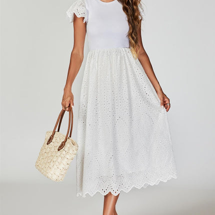 Jersey Broderie Midi Dress In White