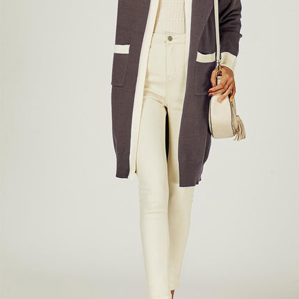 Cream Stripe Cardigan In Taupe