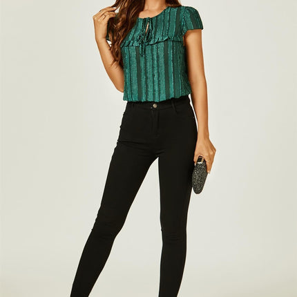 Flocked Tulle Sheer Top In Green