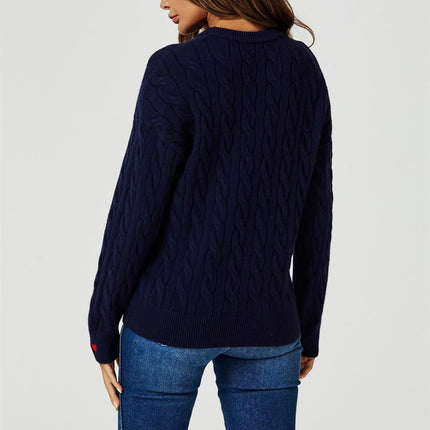 Heart Embroidery Jumper Top In Navy
