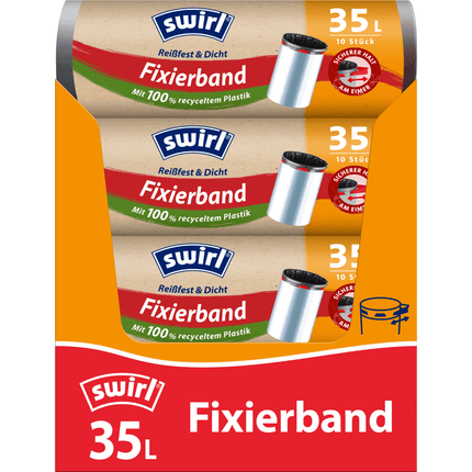 Swirl Fixierband-Müllbeutel 35 l Reißfest & Dicht | Rolle (10 Beutel)