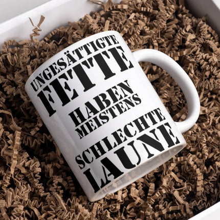 Lustige Kaffeetasse "Ungesättigte Fette Haben Meistens Schlechte Laune" Männer Vatertag Tasse Büro Geschenk