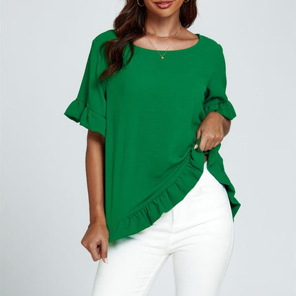 Frill Detail Short Sleeves Top In Green