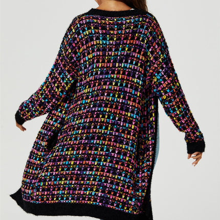 Rainbow Multicolour Speckles Boucle Check Cardigan In Black