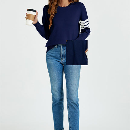 Stripe Pattern Jumper Top In Navy