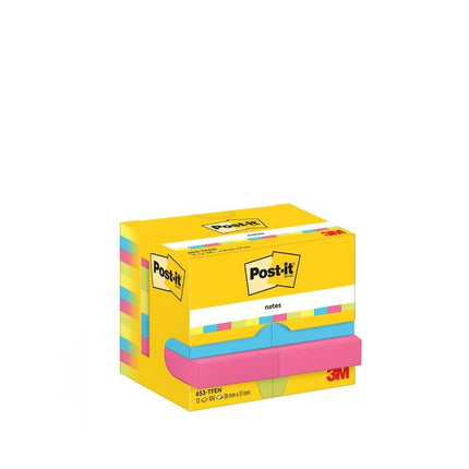 Post-it® Notes, Energetic Collection, 38 mm x 51 mm, 100 Blatt/Block, 12 Blöcke/Packung, Kartonverpackung, 100% PEFC, SGSCH-PEFC-COC-110078 | Packung (1 Stück)