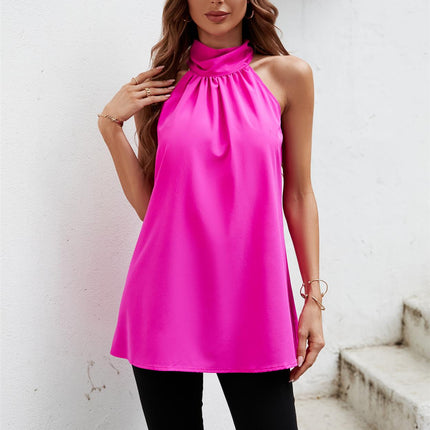 Halter Neck Tie Back Top In Magenta