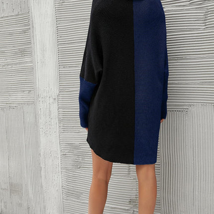 High Neck Half Forest Navy & Black Block Colour Jumper Top