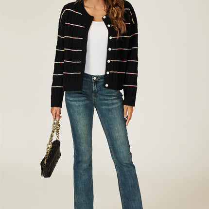 Rainbow Stripe Knitted Cardigan In Black