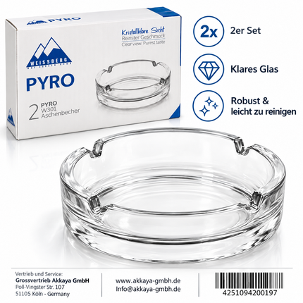 Weissberg PYRO W301 Glas-Aschenbecher – 2er Set