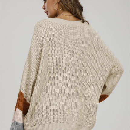 Striped Jumper In Beige & Peach Pink & Camel