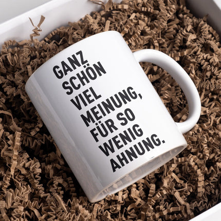 Lustige Kaffeetasse "Ganz schön viel Meinung für so wenig Ahnung" Frühstück Morgen Arbeit Tasse Büro Geschenk