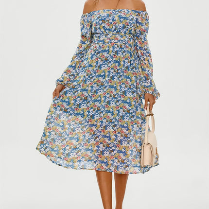 Floral Print Long Sleeve Maxi Dress In Blue