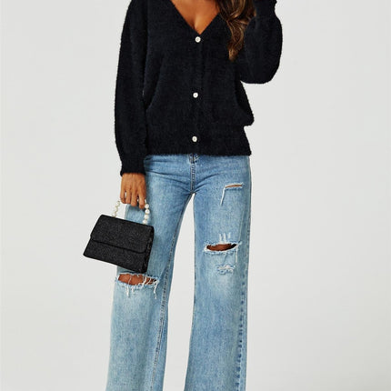 Relaxed Cozy Soft Cardigan In Black