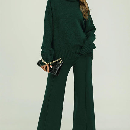 Wool Blended Jumper Top With High Neck In Dark Green