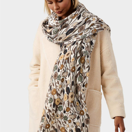 Floral Print Fringed edges Scarf In Brown