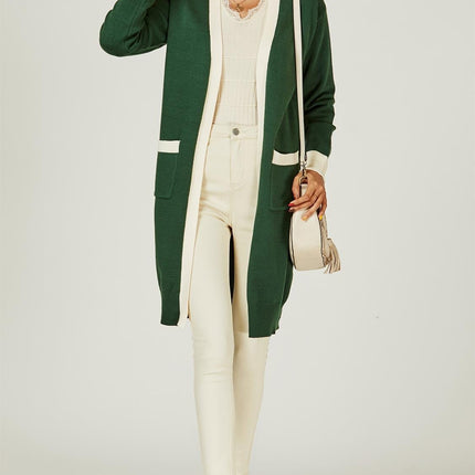 Cream Stripe Cardigan In Green