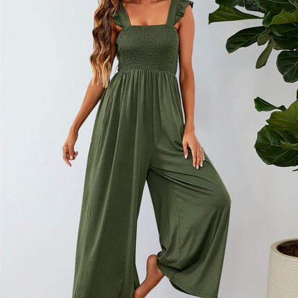 Frill Detail Strappy Jumpsuit In Olive