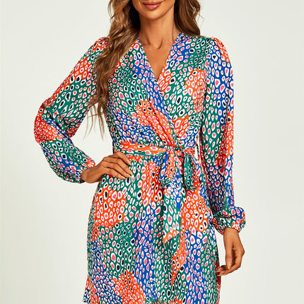 Leopard Print Wrap Mini Dress In Blue