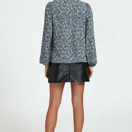 Floral Print Side Tie Blouse Top In Blue