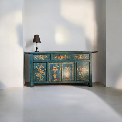 Vintage Asia Orientalische Kommode Sideboard Schrank Blau-Orange - Art. 34372-1