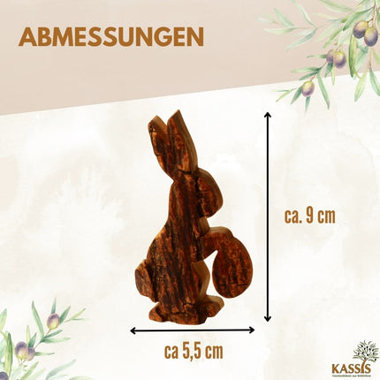 Osterhase mit Ei aus Olivenholz mit Rinde | Liebevolle Tischdeko & Osterdeko für Frühling und Ostern
