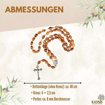 Rosenkranz mit ovalen Perlen aus Metall & Erde | Gebetskette mit Kreuz als Geschenk zur Taufe, Kommunion & Firmung