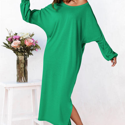 Oversized Midaxi Long Sleeve Slit Jersey Dress In Green