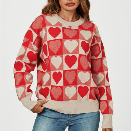 Heart Pattern Knitted Jumper In Red
