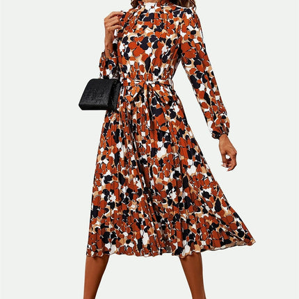 High Neck Long Sleeve Midi Dress In Rust