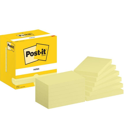 Post-it® Notes, Gelb, 76 mm x 127 mm, 100 Blatt/Block, 12 Blöcke/Packung, Kartonverpackung, 100% PEF | Packung (1 Stück)