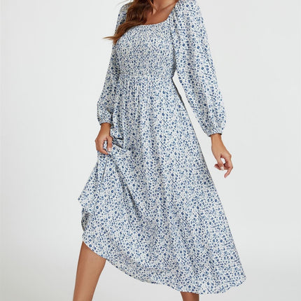 Floral Print Square Neck Maxi Dress In Light Blue