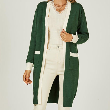 Cream Stripe Cardigan In Green