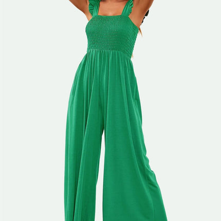 Frill Detail Strappy Jumpsuit In Green