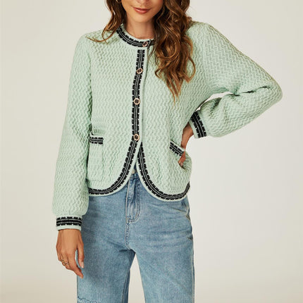 Pocket Knit Cardigan In Grey Green