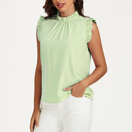 Frill Trim Sleeve Frill Neck Blouse Top In Light Green