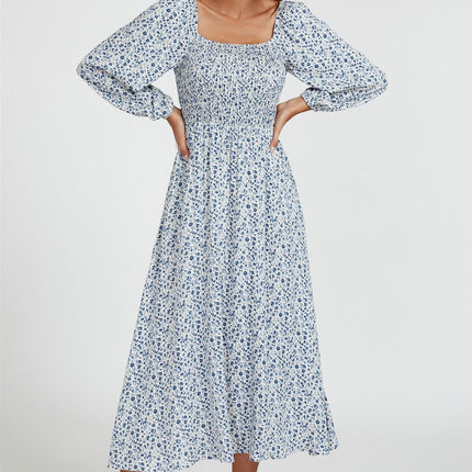 Floral Print Square Neck Maxi Dress In Light Blue