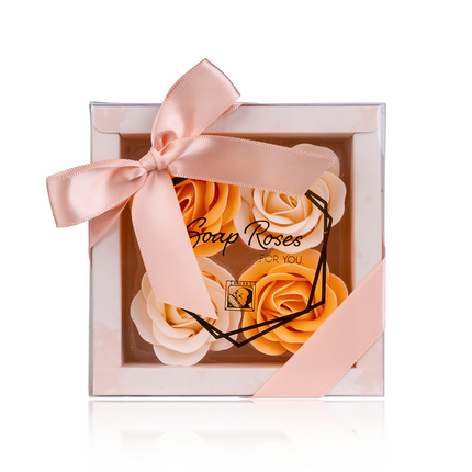 Baderosen Geschenkbox 4x4g » Badekonfetti | Seifenrosen Set in heller Geschenkverpackung mit Schleife | Rosen Duft