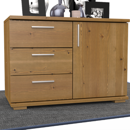 Nobis Kommode Bio Kiefer Massivholz 1-türig mit 3 Schubladen - 57 cm