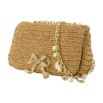 Bow Charm Schultertasche - SELF PORTRAIT - Raphia - Braun