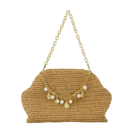 Charm Schultertasche - SELF PORTRAIT - Raphia - Braun