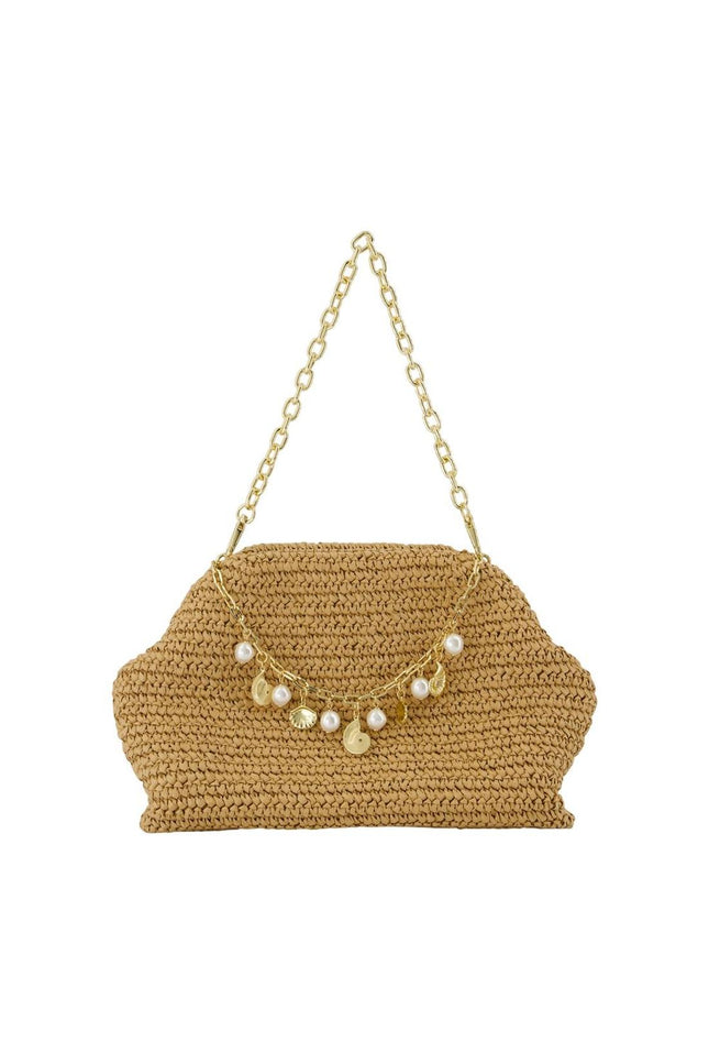 Charm Schultertasche - SELF PORTRAIT - Raphia - Braun