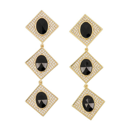 Crystal Tiered Ohrringe - SELF PORTRAIT - Metall - Gold/Schwarz