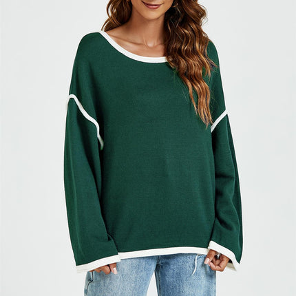 White Striped Oversized Jumper Top In Dark Green