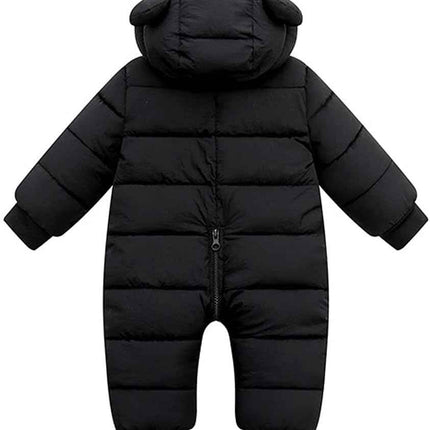 LSERVER Neugeborener Strampler Baby mit Kapuze Fleecever Dickter Jungen Schneeanzug Mädchen Warmer Daunen Overall Kinder Niedliche Winter Anzüge, Schwarz, 80 / 9-12 Monate