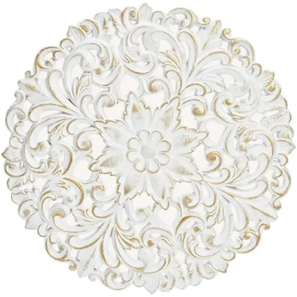 Wandbild Holzbild Ornament weiß gold 39 cm Landhaus Mandala shabby